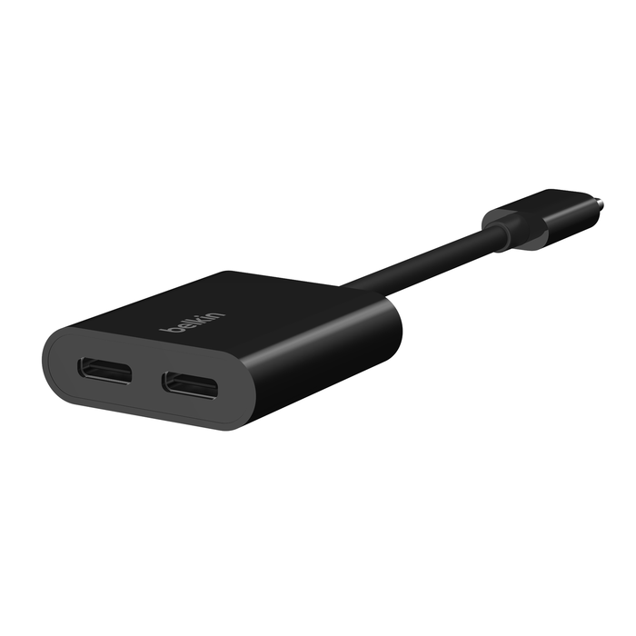 Belkin CONNECT USB-C Audio & USB-C Charge Adapter Supports fast charging up to 60W - موصل يو اس بي سي اوديو مع محول يو اس بي سي يصل قوة الشحن الى 60واط