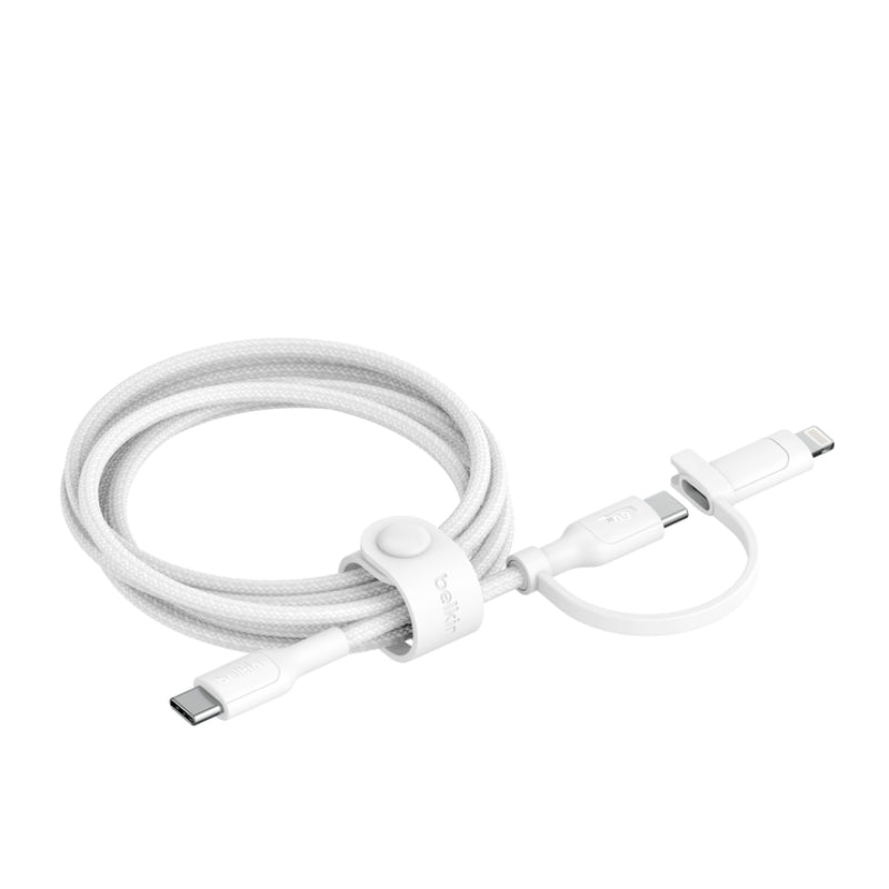 Belkin 2 in 1 USB-C Braided Cable with Lightning – كابل بيلكن 2 في 1 تايب سي مضفر مع محول لايتننغ