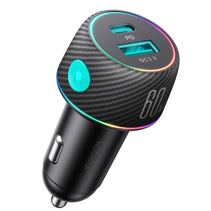 Joyroom JR-CCN01 60W Car Charger PD+QC with LED Lights - شاحن سيارة جويروم بقوة 60واط وإضاءة ليد متعددة
