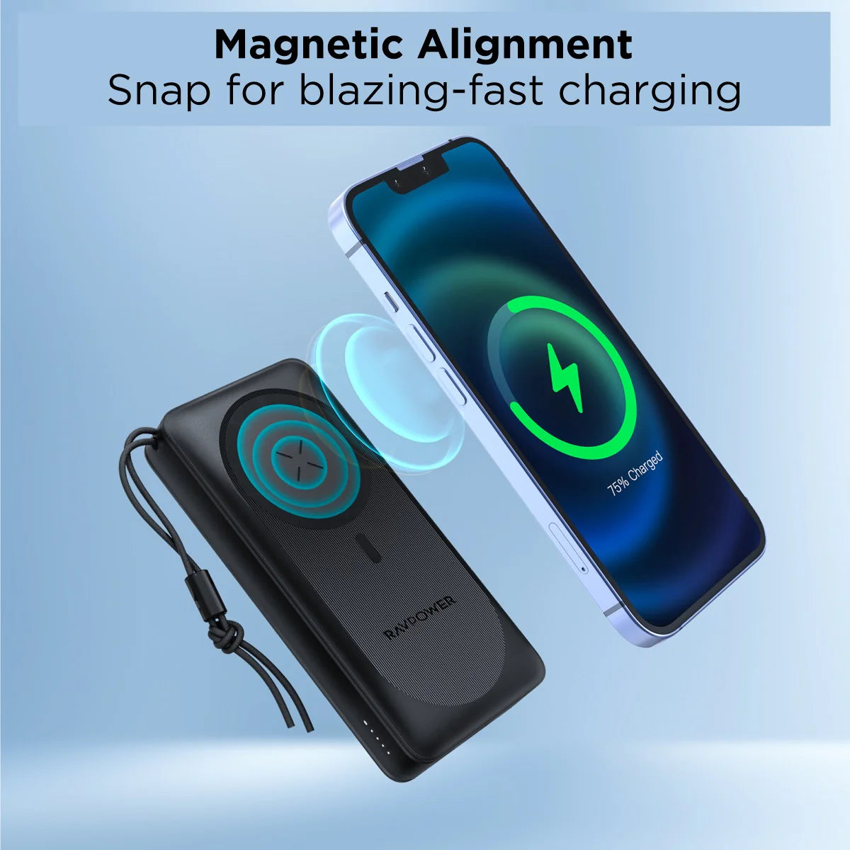 باور بانك ماك سيف بسعة 20 الف ملي امبير بقدرة 15 واط بمنفذين من راف باور - RAVPower Wireless Power bank 20000mAh 15W