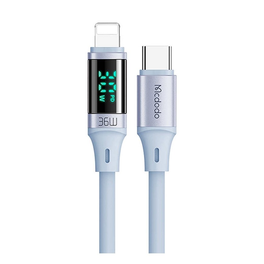 Mcdodo Digital Display Silicone 36W Type-C to Lightning Data Cable 1.2m - كيبل بيانات سيليكون بشاشة رقمية 36 واط من نوع تايب سي إلى لايتننغ بطول 1.2 متر من مكدودو