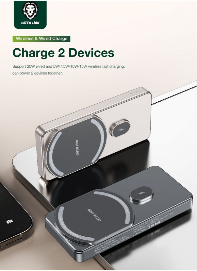 باور بانك جرين لايون ميلتون بسعة 5000 مللي امبير مع شحن لاسلكي 15 واط | Green Lion Milton 5000mAh Powerbank, 15W Wireless Charging
