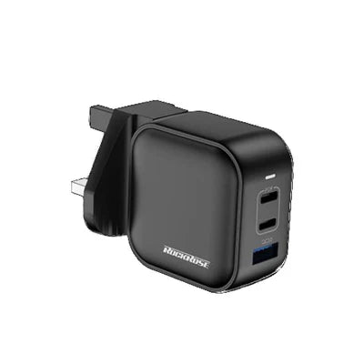 Rockrose Powercube 65W 3 Port Gan Travel Charger Black - شاحن جداري بثلاث منافذ بقدرة 65 واط من روك روز
