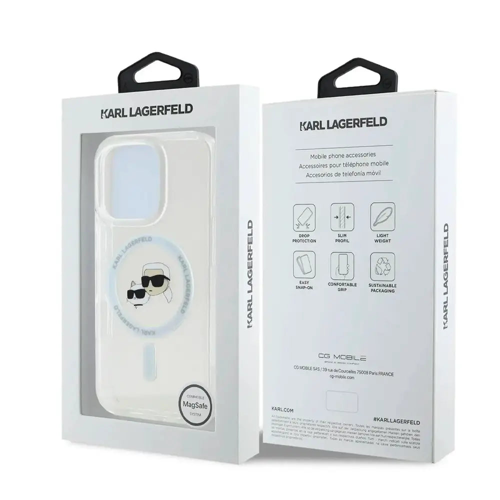 Karl Lagerfeld MagSafe IML Hard Case with Karl & Choupette Head for iPhone 16 Pro | كفر كارل لاغرفيلد صلب بتصميم رأس كارل وشوبيت, متوافق مع ماج سيف لهاتف ايفون 16 برو