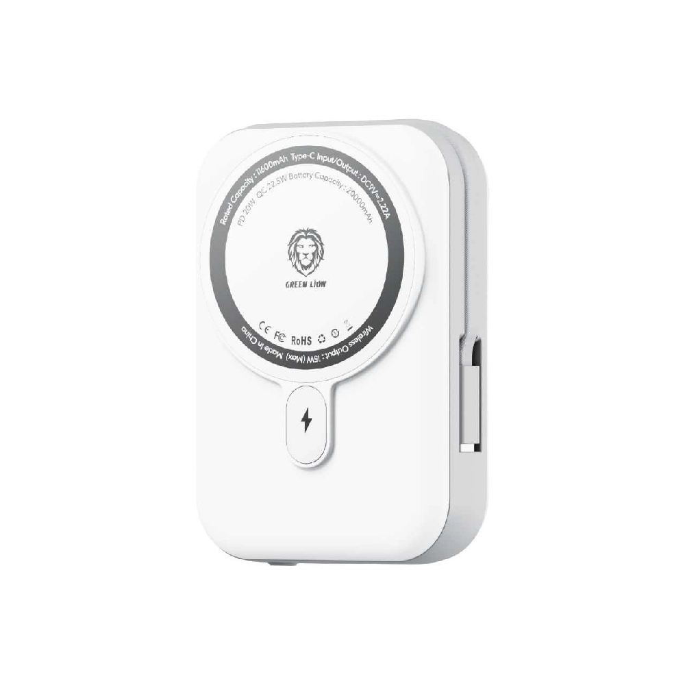 باور بانك جرين لايون موناكو متوافق مع ماج سيف بسعة 10,000 مللي أمبير وبقدرة شحن 22.5 واط | Green Lion Monaco MagSafe Power Bank 10000mAh 22.5W