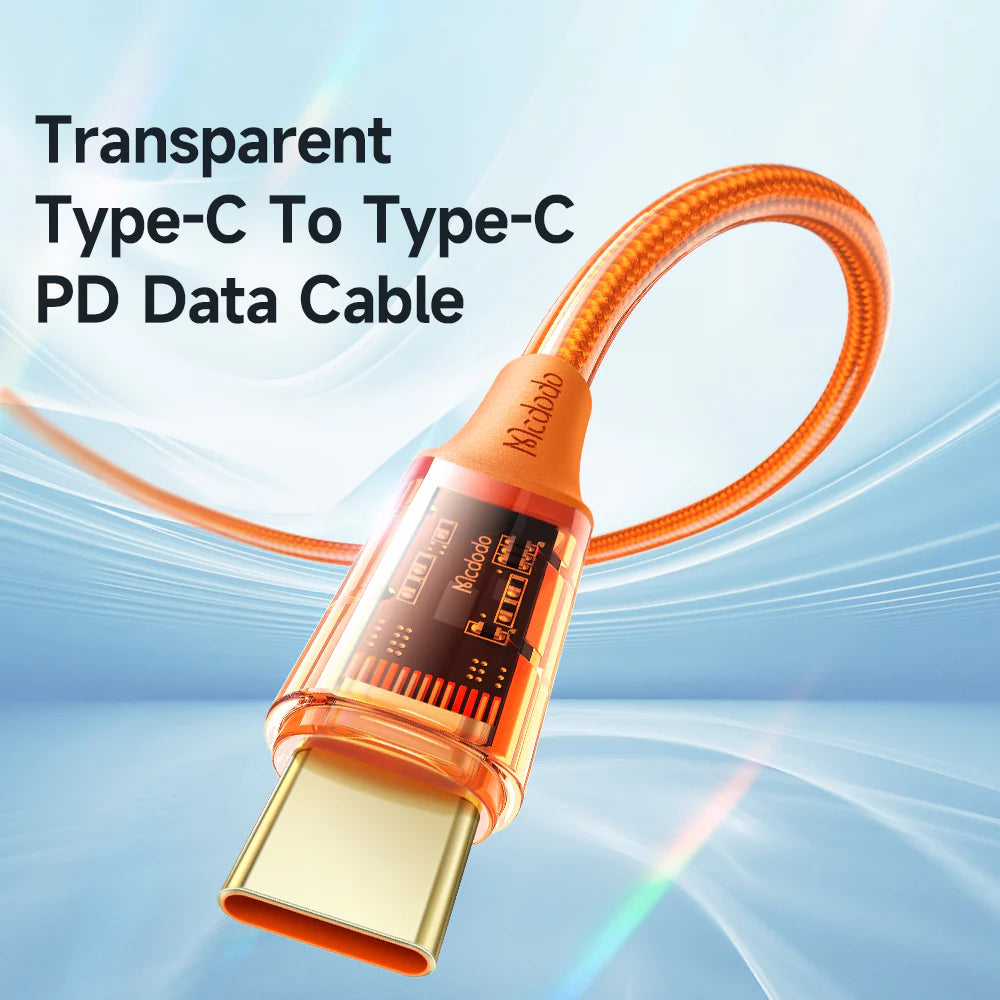 Mcdodo Type-C to Type-C PD 100W Transparent Data Cable - كيبل تايب سي الة تايب سي سريغ الشحن بقدرة 100واط من مكدودو