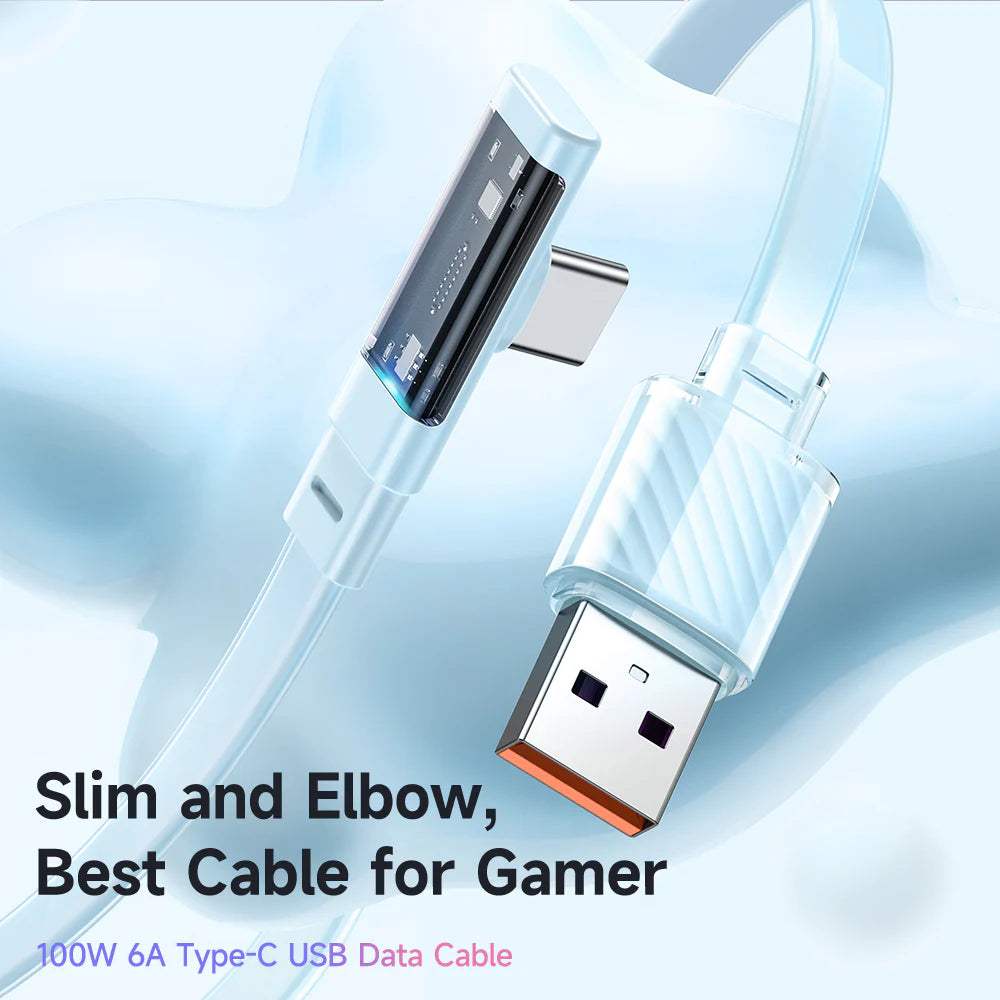 Mcdodo 6A Type-C Super Charge 90 Degree Data Cable with LED 1.2m - كيبل بيانات للشحن السريع تايب سي مع ليد بطول 1.2 متر من مكدودو