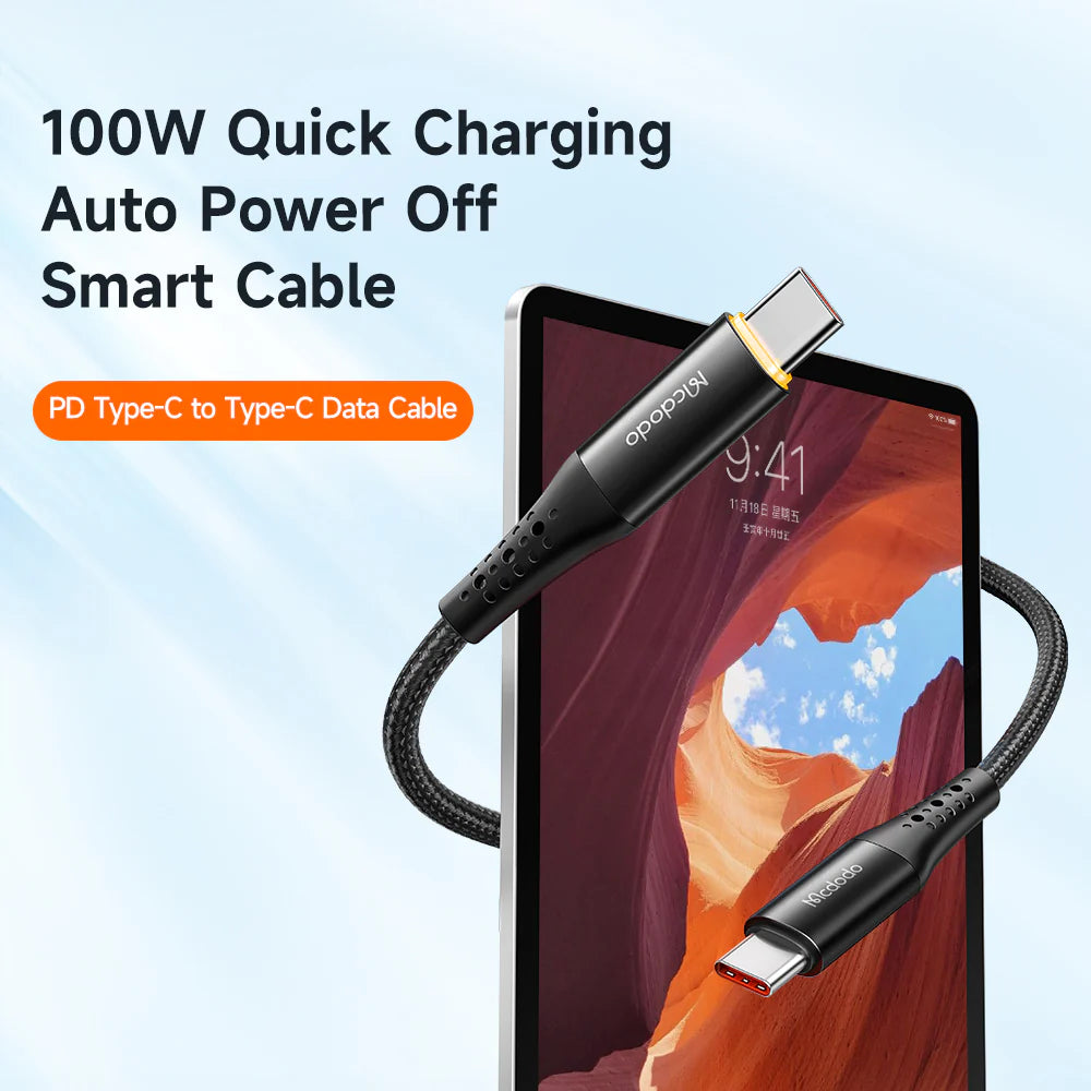Mcdodo USB-C to USB-C cable PD 100W 1.2m - كيبل يو اس بي سي الى يو اس بي سي سريع الشحن بقدرى 100واط وطول 1.2متر من مكدودو