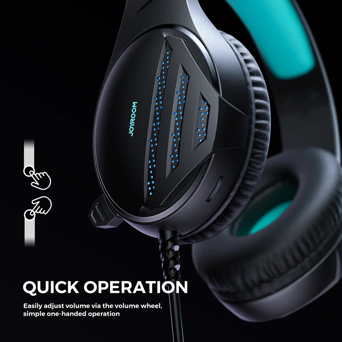 سماعة الالعاب جويرووم JR-HG2, درايفر صوت 50 ملم مع اضائة LED - اسود | Joyroom JR-HG2 Gaming Headset – 50mm Drivers, Ice Blue Light – Black