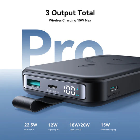 باور بانك جويرووم مغناطيسي لاسلكي QI2 بسعة 10,000 مللي امبير وبقدرة شحن 22.5 واط مع ستاند مدمج - اسود | JOYROOM JR-PBM11 QI2 22.5W Magnetic Wireless Power Bank with Kickstand 10000mAh – Black