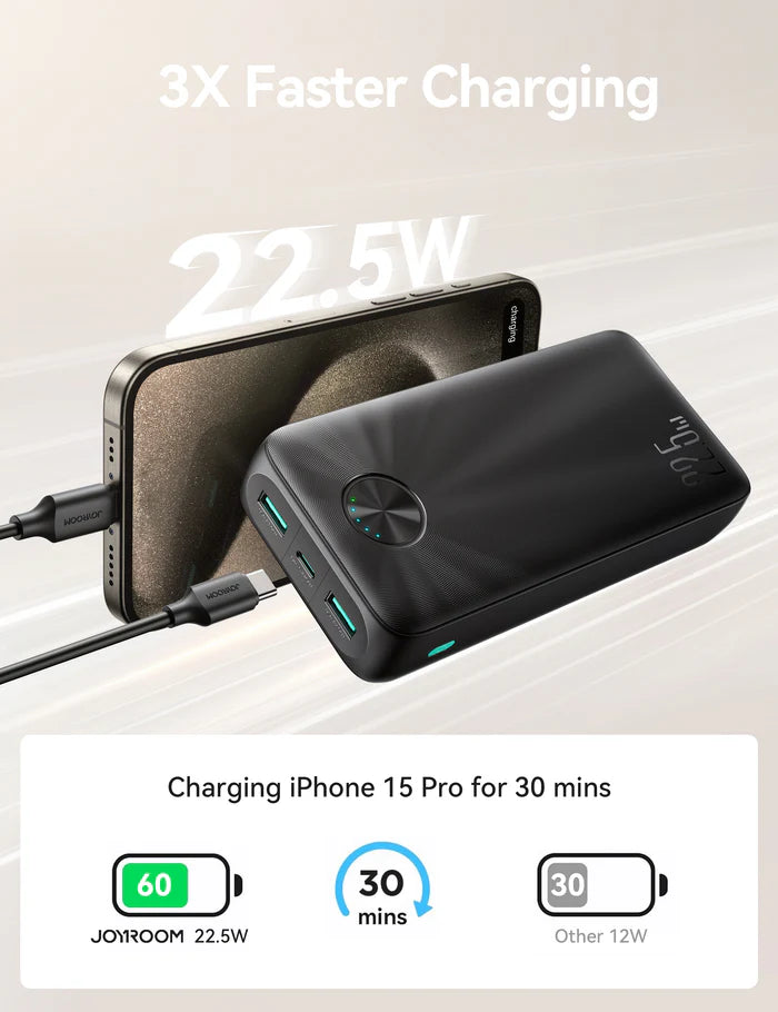 JOYROOM JR-PBF16 20000mAh Power Bank 22.5W LED - باور بانك بسعة 20000ميلي أمبير بقوة 22.5واط من جويروم