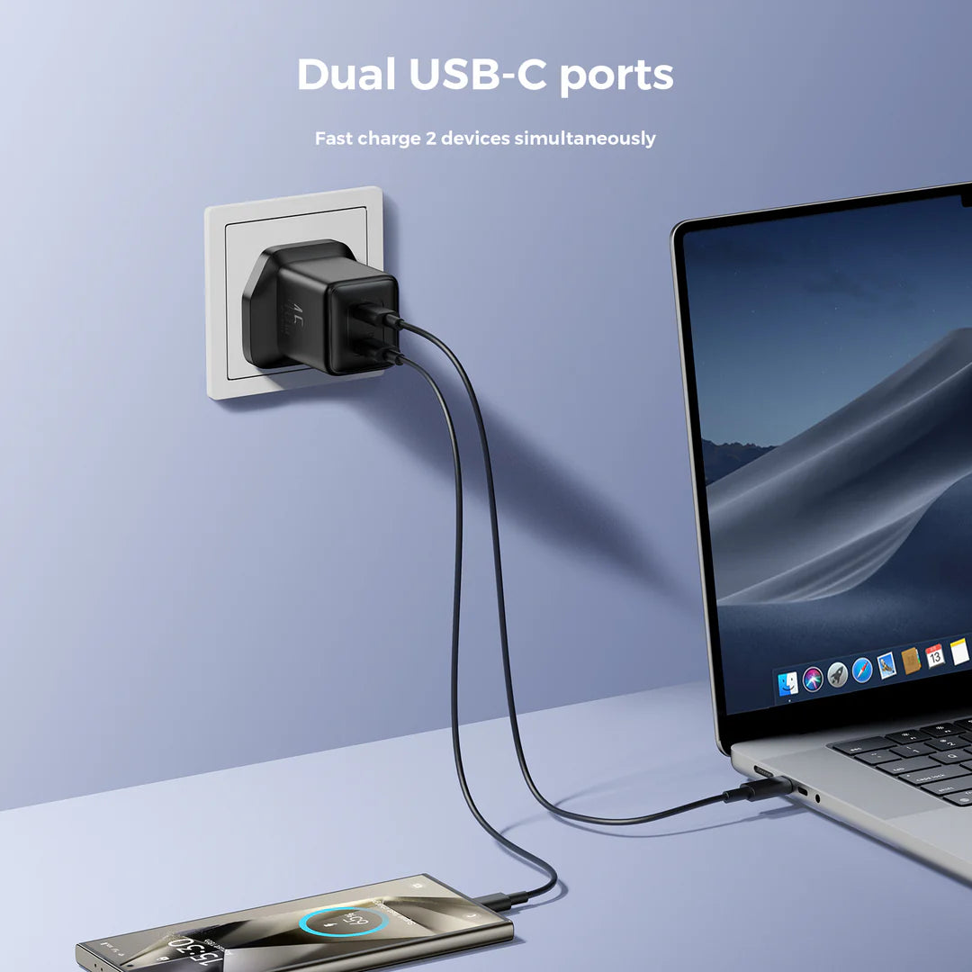 شاحن جداري جويرووم JR-TCG17 ثنائي المنفذ يو اس بي سي بقدرة شحن 45 واط - اسود | JOYROOM JR-TCG17 45W Dual-Port USB-C Wall Charger – Black