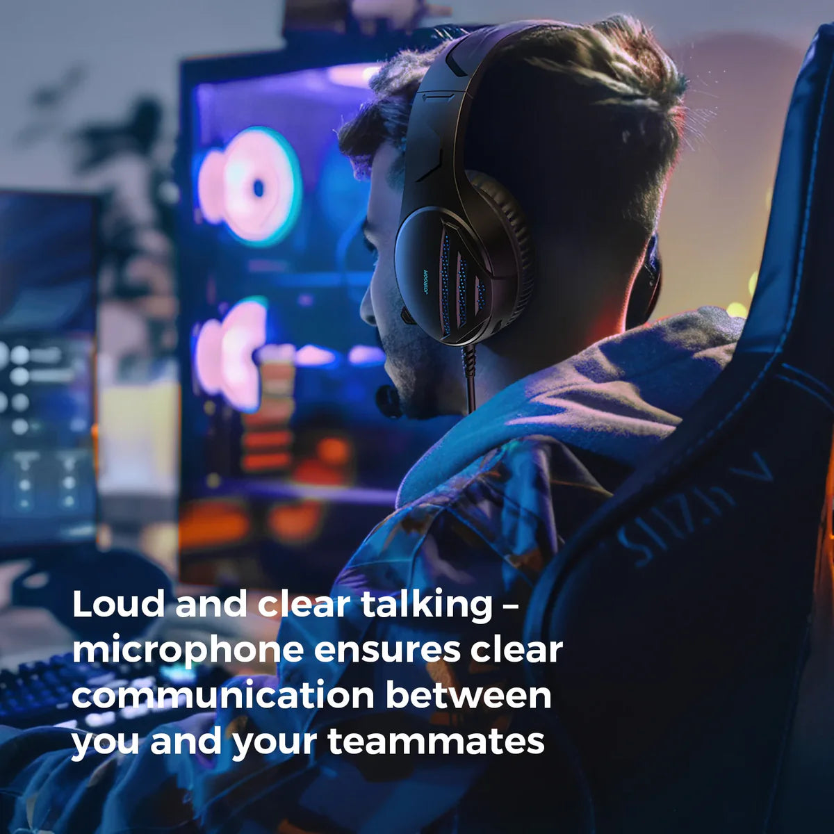 سماعة الالعاب جويرووم JR-HG2, درايفر صوت 50 ملم مع اضائة LED - اسود | Joyroom JR-HG2 Gaming Headset – 50mm Drivers, Ice Blue Light – Black