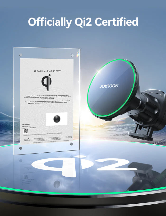 شاحن وحامل هاتف مغناطيسي للسيارة لفتحات التهوية من جويرووم بقدرة شحن لاسلكي 15 واط | JOYROOM JR-ZS412 Magnetic Wireless Air Vent Car Charger Mount – Qi2 15W