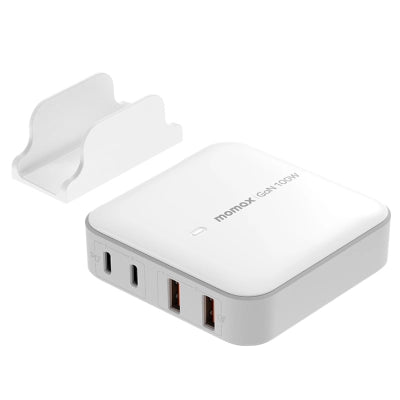 Momax ONEPLUG 100W 4 Port GaN Desktop Charger - موماكس شاحن سطح المكتب بقوة 100 واط و4 منافذ جان باللون أبيض