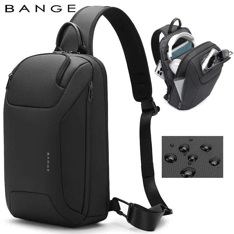 BANGE 8031 Men’s Waterproof Anti-Theft Chest Bag | حقيبة كتف رجالية من بانجي, ضد الماء ومضادة للسرقة