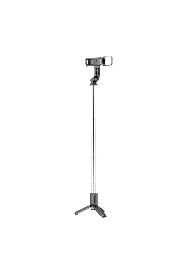 WIWU Live Broadcast Tripod Selfie Stick - عصى سيلفي مع فلاش لايت امامي بالأضافة الى ريمونت تحكم يصل طول ذراع السيلفي الى 70سم