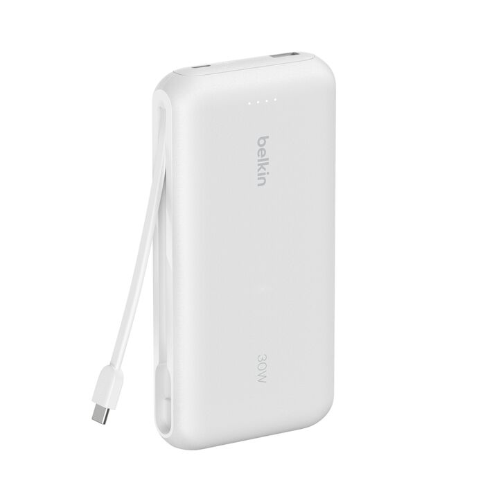 Belkin Power Bank 20K with USB-C Cable 30W Fast Charging - باور بانك بلكن 20 ألف مع كابل مدمج