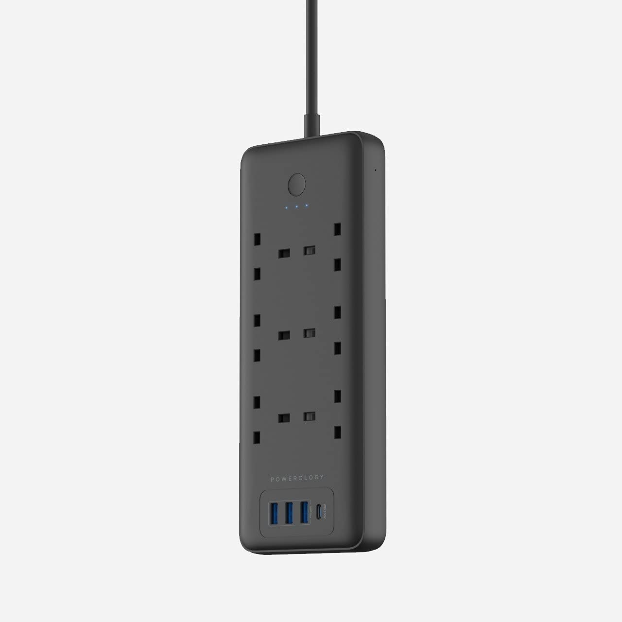وصلة كهربائية ذكية من باورولوجي ب 6 منافذ AC ومنافذ يو اس بي, كيبل بطول 3 متر - اسود | Powerology 6 AC 3 USB & USB-C PD 30W Multiport Smart Power Extension 3250W 13A 3M - Black