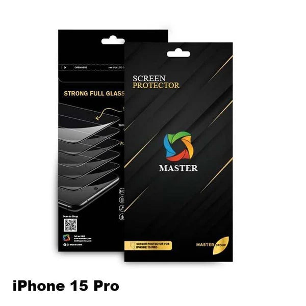 واقي شاشة زجاجي شفاف من ماستر لايفون 15, 15 بلس, 15 برو و 15 برو ماكس | MASTER Clear Tempered Glass Screen Protector for iPhone 15 / 15 Plus / 15 Pro / 15 Pro Max
