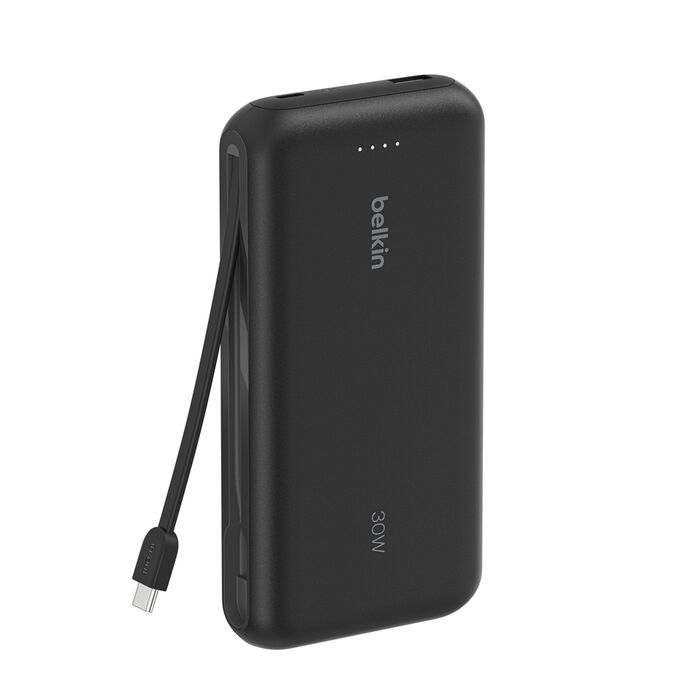 Belkin Power Bank 20K with USB-C Cable 30W Fast Charging - باور بانك بلكن 20 ألف مع كابل مدمج