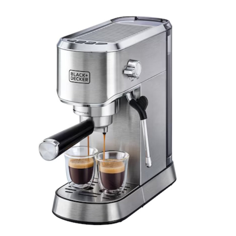 Black+Decker Espresso Coffee Machine, 15 Bar ECM150-B5 - ماكينة اسبريسو احترافية بضغط 15 بار وتجهيز مشروبات القهوة بسهولة