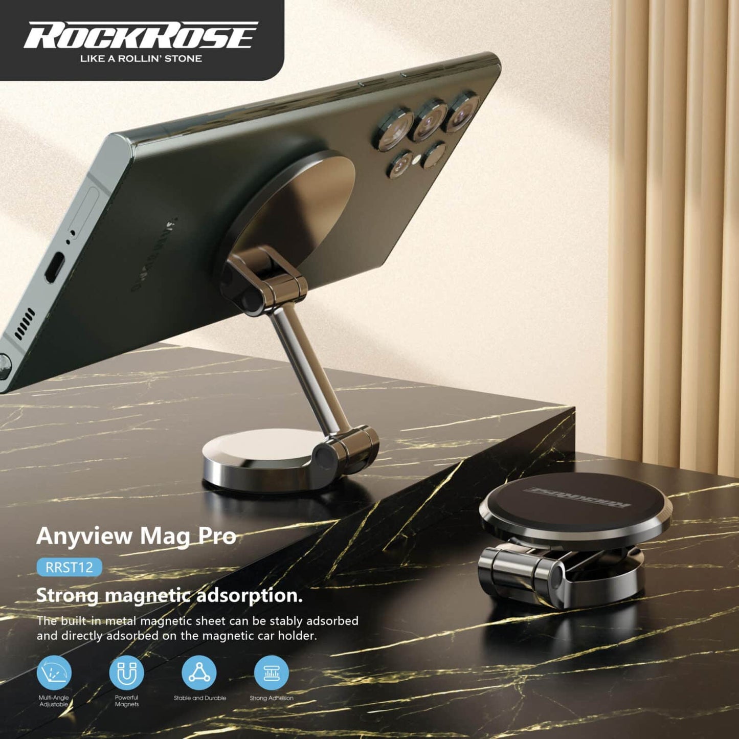 RockRose Anyview Mag Pro 360 Rotatable & Foldable - روك روز 360 درجة قابل للدوران والطي مركز وحدة تحكم مغناطيسي حامل الهاتف