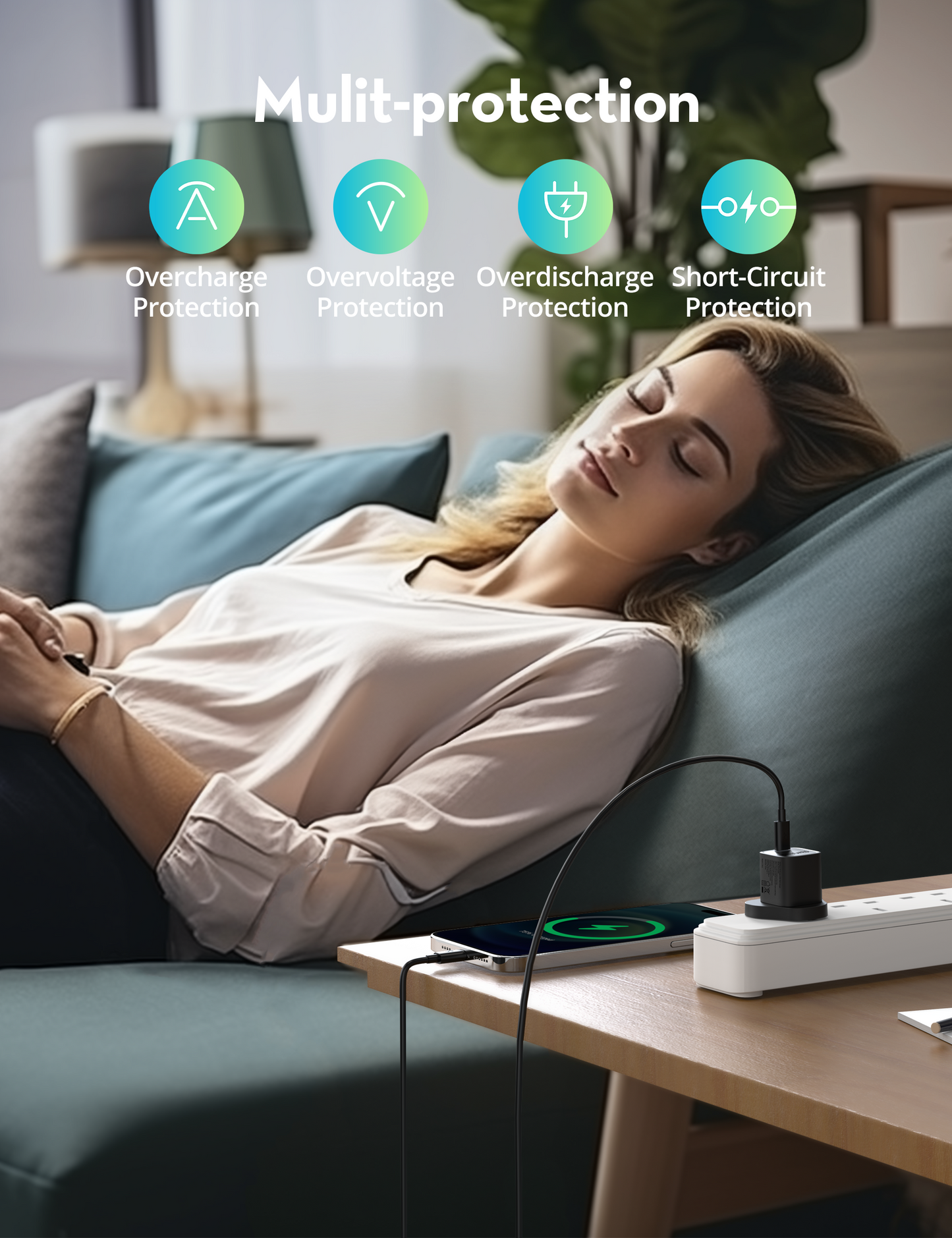 RAVPower RP-PC1057 20W GaN PD Wall Charger with USB-C to USB-C Cable - شاحن راف باور 20 واط مع كيبل تايب سي – PD سريع، حجم صغير، تقنية GaN