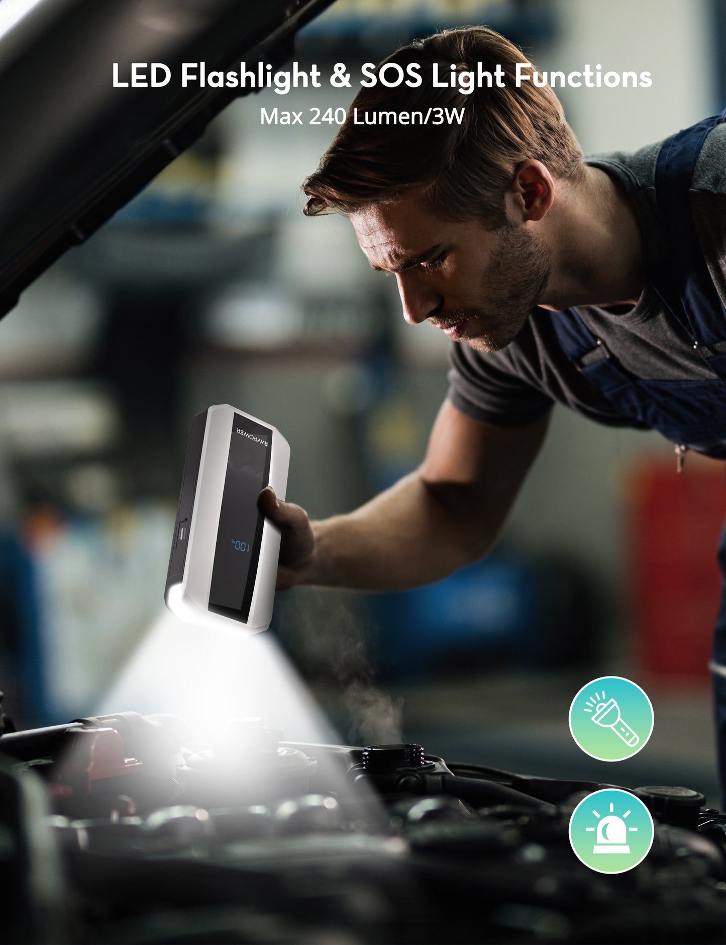 شاحن الطوارئ راف باور PB1225 بسعة 11,000 مللي امبير لتشغيل بطارية السيارة | RAVPower PB1225 11000mAh Jump Starter (40.7Wh) – Car Battery Booster & Power Bank