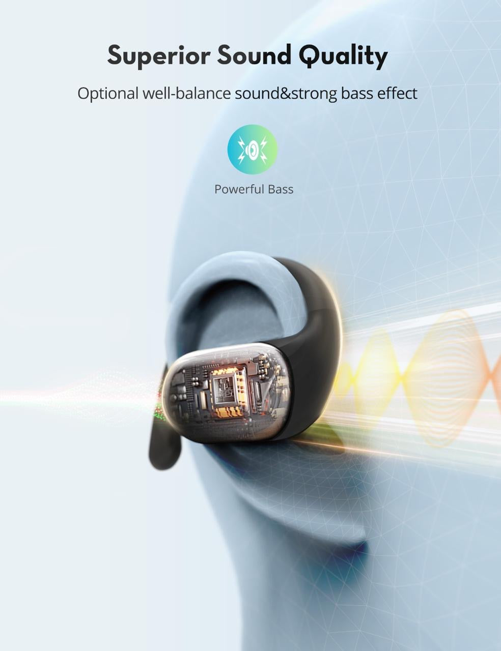 سماعات راف باور BH1016 اللاسلكية المفتوحة للاذن - اسود | RAVPower BH1016 Open-Ear True Wireless Bluetooth Earbuds – Black