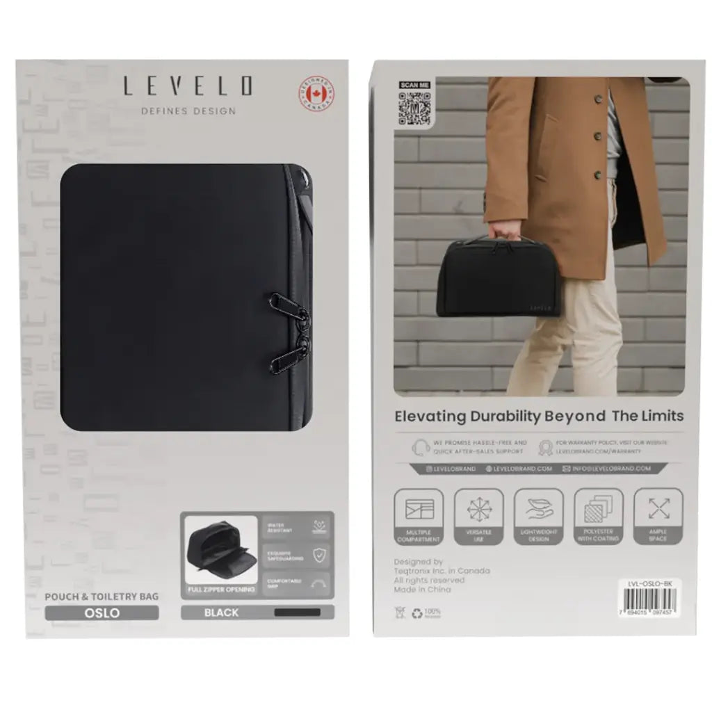 حقيبة ليفيلو اوسلو بوليستر مقاومة للماء بتصميم خفيف الوزن - اسود | Levelo Oslo Pouch Polyester with Coating, Lightweight & Water Resistant – Black