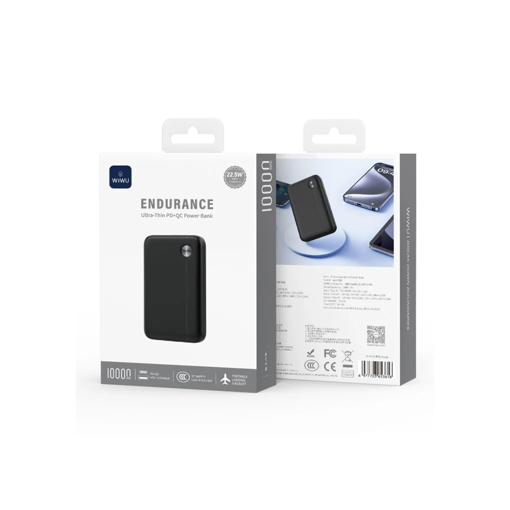 باور بانك ويوو Wi-P059 بسعة 10,000 مللي امبير وبقدرة شحن 22.5 واط | WIWU Wi-P059 22.5W Endurance Ultra-Thin PD+QC Power Bank 10000mAh