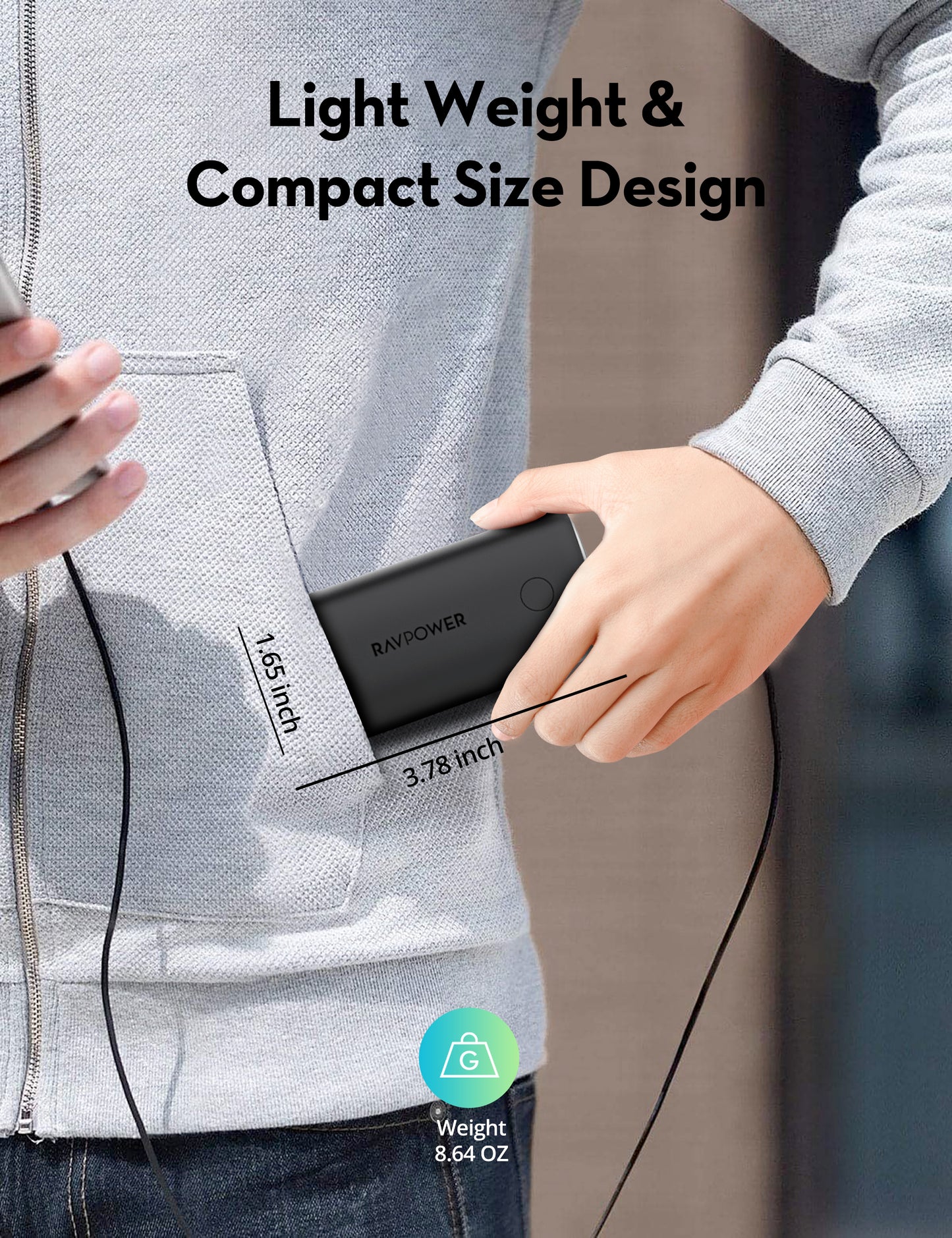 باور بانك راف باور RP-PB208 بسعة 10400 مللي امبير وبقدرة شحن 30 واط - اسود | RAVPower RP-PB208 Super – 10400mAh PD Pioneer 30W 2-Port Power Bank - Black