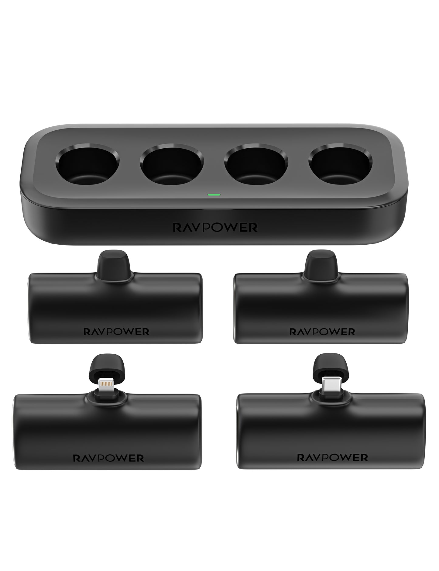 كومبو باور بانك راف باور, 4 x باور بانك بسعة 5000 مللي امبير مع قاعدة شحن - اسود | RAVPower RP-PB1223 Family Charging Combo 4 × 5000mAh Power Bank With Charging Station - Black