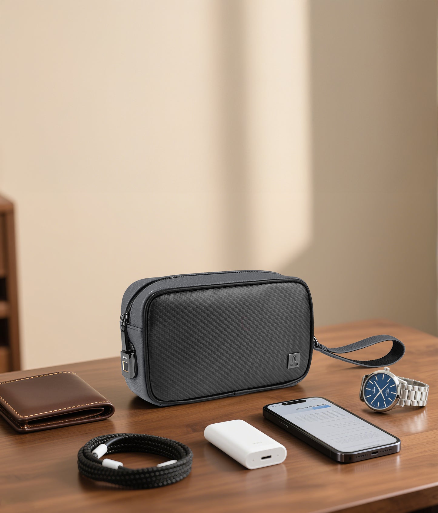 حقيبة ويوو ماستر كاربون ببصمة الاصبع الذكية, تصميم كاربون فاخر | WiWU Master Carbon Smart Fingerprint Personal Bag - Carbon Design