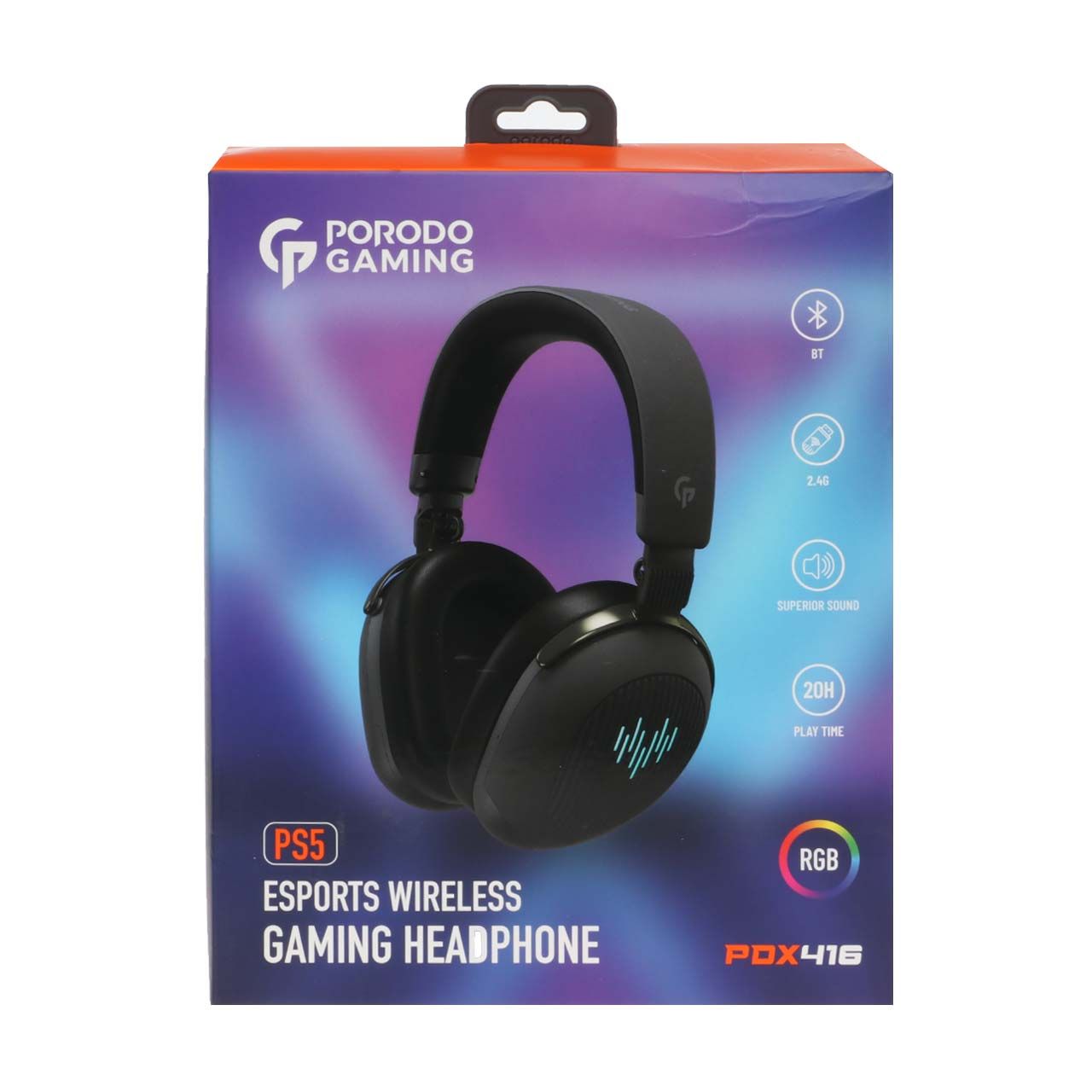 سماعة الالعاب اللاسلكية PDX416 E-Sports من بورودو جيمنج بااضائة RGB - رمادي | Porodo Gaming PDX416 E-Sports Wireless RGB Gaming Headphone - Gray