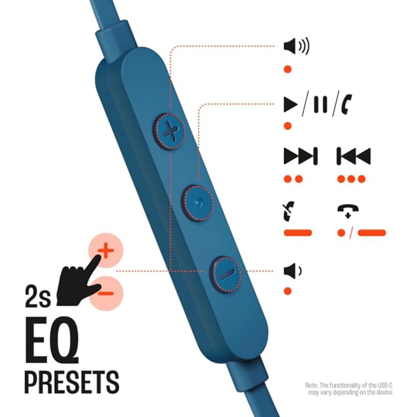 JBL T310C USB-C Wired Earphones with High-Quality Sound – Blue | سماعات جي بي ال T310C سلكية بمنفذ يو اس بي سي وجودة صوت عالية