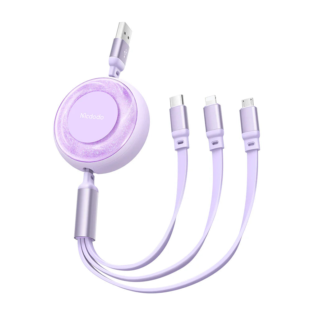Mcdodo Stars 66W/6A Multi Charging Cable Retractable Coiled Multi Charging Cable 3 in 1 - مكدودو كيبل شحن متعدد 66 واط/6 امبير من ستارز، كيبل شحن متعدد ملفوف قابل للسحب 3 في 1