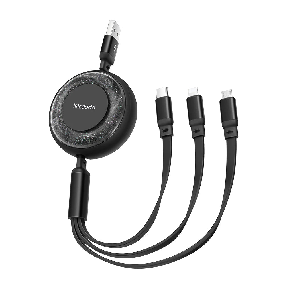 Mcdodo Stars 66W/6A Multi Charging Cable Retractable Coiled Multi Charging Cable 3 in 1 - مكدودو كيبل شحن متعدد 66 واط/6 امبير من ستارز، كيبل شحن متعدد ملفوف قابل للسحب 3 في 1