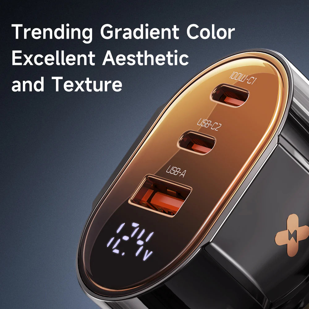 Mcdodo 100W Dual USB-C +USB-A Digital Display PD Car Charger - شاحن سيارة سريع الشحن بمنفذين يو اس بي سي ومنفذ يو اس بي أ من مكدودو