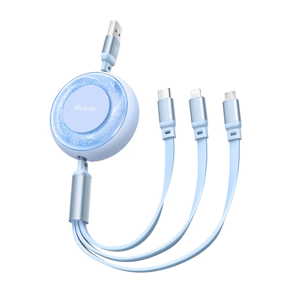 Mcdodo Stars 66W/6A Multi Charging Cable Retractable Coiled Multi Charging Cable 3 in 1 - مكدودو كيبل شحن متعدد 66 واط/6 امبير من ستارز، كيبل شحن متعدد ملفوف قابل للسحب 3 في 1