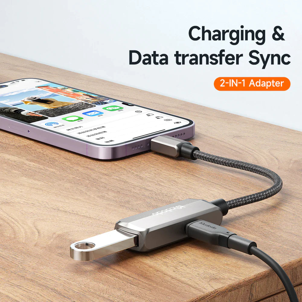 Mcdodo OTG 2 in 1 Convertor Lightning to USB-A 3.0 & Lightning - ماكدودو او تي جي 2 في 1 محول لايتننغ إلى يو اس بي أ 3.0 & لايتننغ