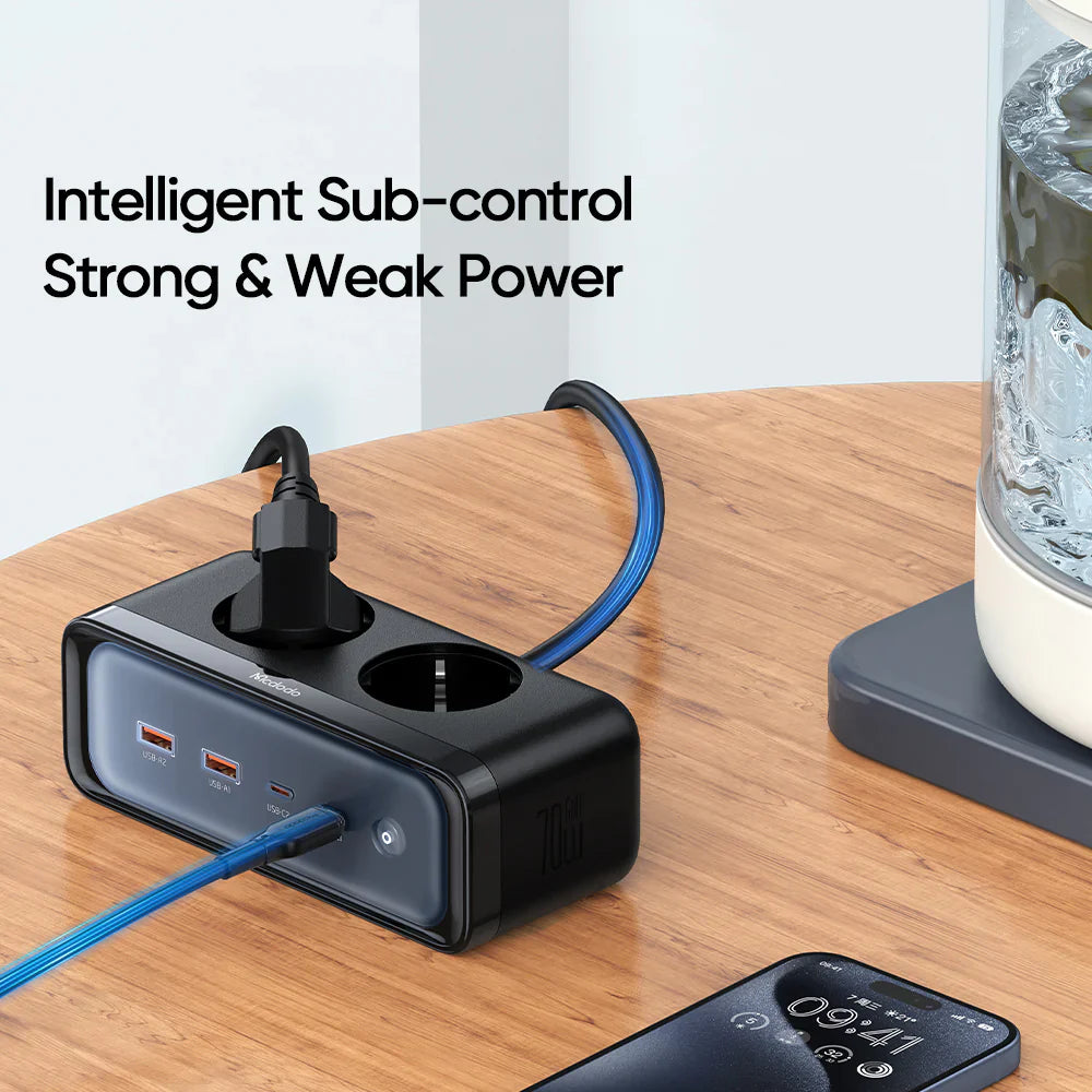 Mcdodo 6 in 1 70W GaN Lightning Protection Power Strip - شاحن ماكدودو 6 في 1 70 وات للحماية من الصواعق قابس الاتحاد الأوروبي