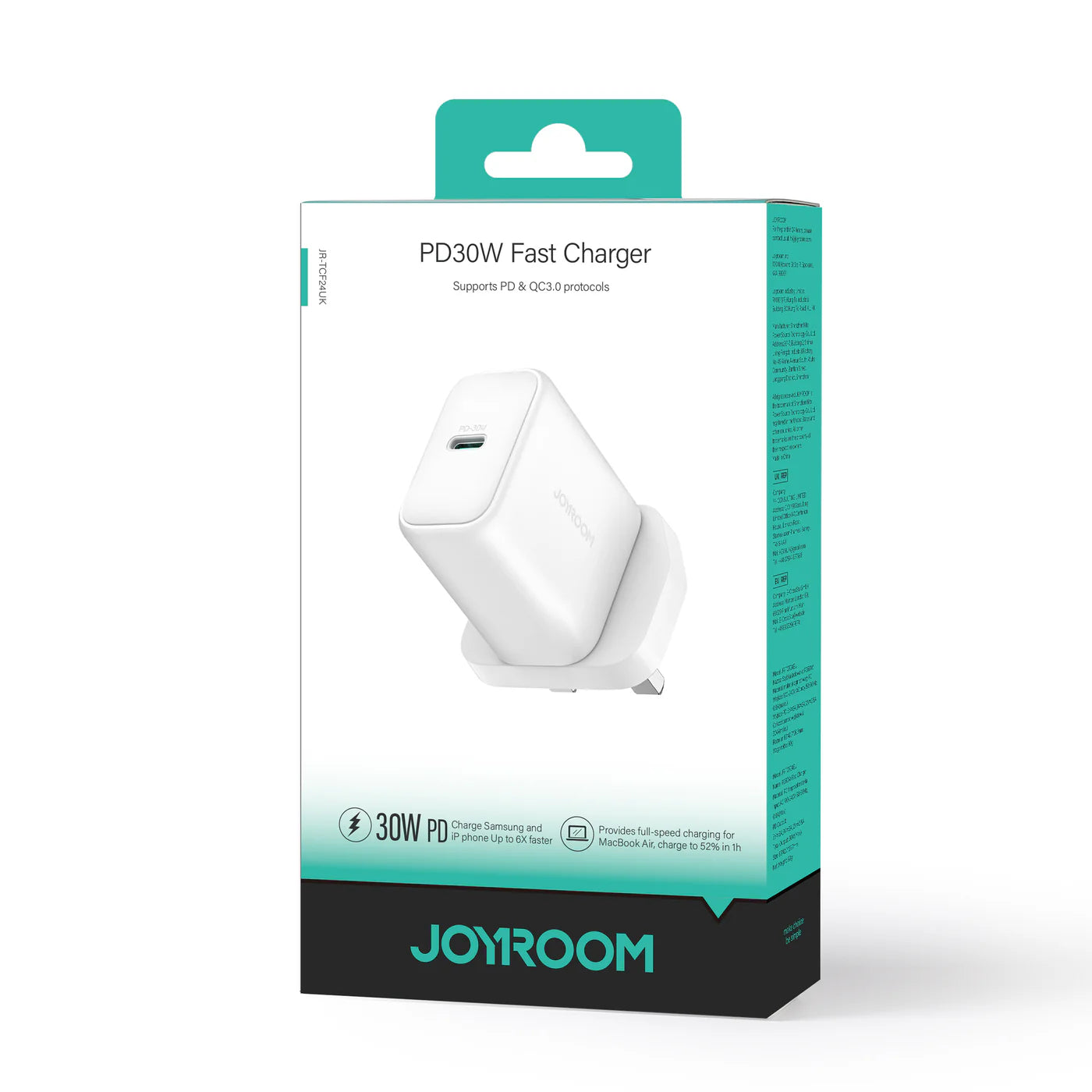 شاحن جداري جويرووم JR-TCF24 بقدرة شحن 30 واط - ابيض | JOYROOM JR-TCF24 PD 30W Fast Charger - White