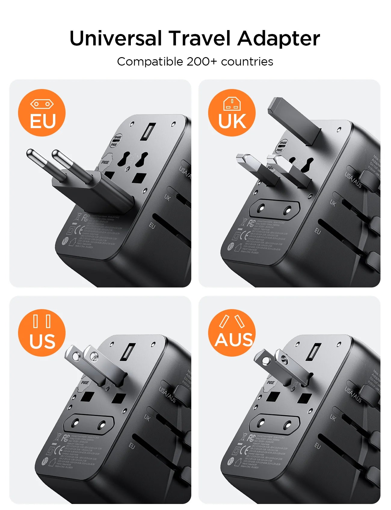 محول سفر عالمي جويرووم JR-TCW01 بقدرة شحن 17 واط - اسود | JOYROOM JR-TCW01 17W Universal Travel Adapter – Black