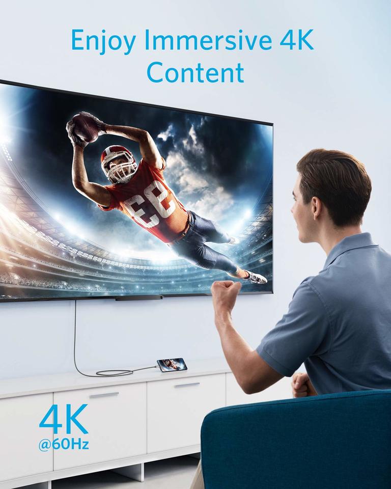 Anker USB-C to HDMI 4K cable 6ft - كيبل نايلون يو اس بي سي الى اتش دي ام اي بطول 6 اقدام من أنكر