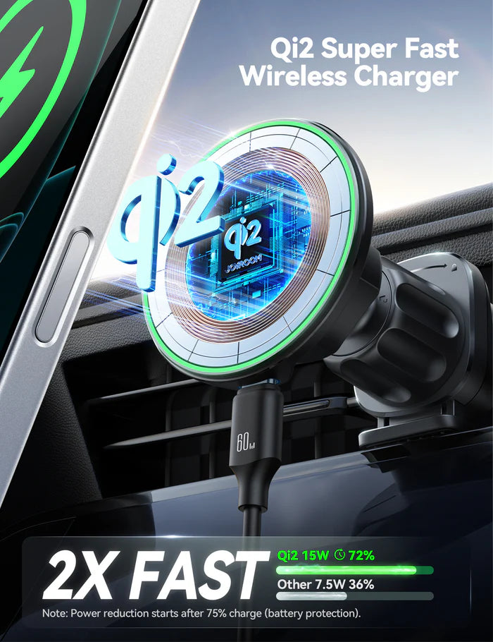 شاحن وحامل هاتف مغناطيسي للسيارة لفتحات التهوية من جويرووم بقدرة شحن لاسلكي 15 واط | JOYROOM JR-ZS412 Magnetic Wireless Air Vent Car Charger Mount – Qi2 15W
