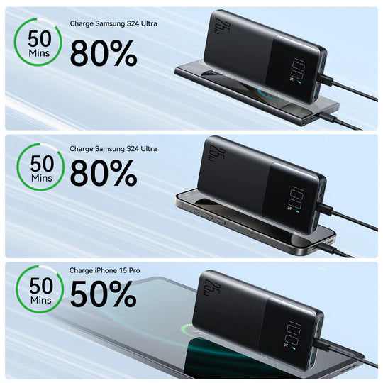 باور بانك جويرووم بسعة 10,000 مللي امبير وبقدرة شحن 25 واط مع شاشة رقمية - اسود | JOYROOM JR-PBF20 25W Digital Fast Charge Mobile Powerbank 10000mAh – Black