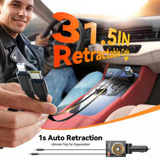 شاحن سيارة جويرووم 4 في 1 بقدرة شحن 30 واط مع كيبل تايب سي ولايتننغ مدمجين قابلة للسحب | JOYROOM JR-CCL05 30W 4-in-1 Retractable Type-C Cable Car Charger