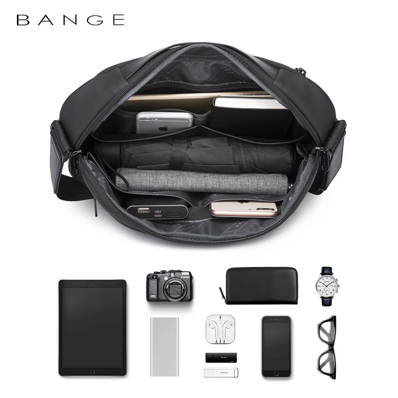 BANGE Men One-Shoulder Messenger Bag Fashion Casual Sports Chest Bag - Gray | حقيبة كتف رياضية رجالية من بانج, مقاومة للماء ومريحة - رمادي